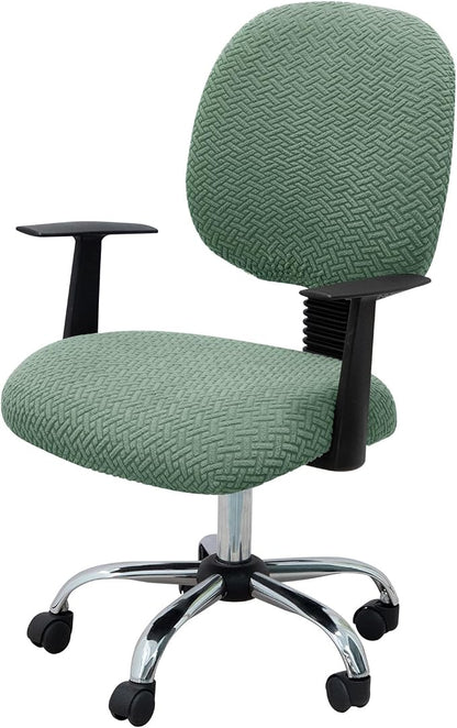 MIFXIN Computer Office Chair Cover Stretch Elastic Slipcover 2 Piece Stretchy Jacquard Computer Chair Seat Covers Furniture Protector for Home Office Rotating Chair, Only Covers NO Chair (Green)