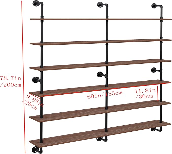 HDDFER Floating Shelves for Wall Living Room Shelves Bookshelf Industrial Pipe Shelving Shelf Real Wood Planks 60 inch Rustic Wall Shelves Hanging Bookshelves Farmhouse Kitchen Bar Shelving