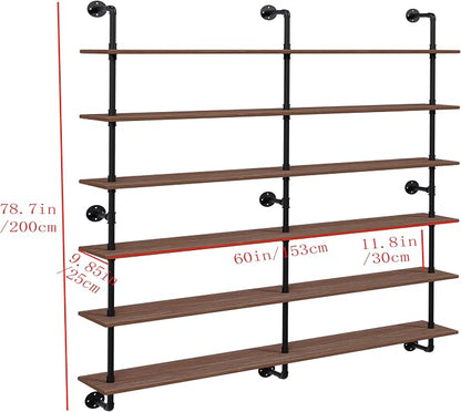 HDDFER Floating Shelves for Wall Living Room Shelves Bookshelf Industrial Pipe Shelving Shelf Real Wood Planks 60 inch Rustic Wall Shelves Hanging Bookshelves Farmhouse Kitchen Bar Shelving