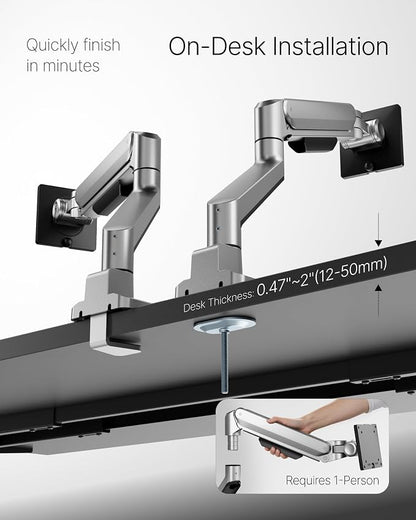 monTEK Deluxe Monitor Arm for 17 to 40 Inch Curved Screens with Cable Management Aluminum Fully Adjustable Single Monitor Arm with Clamp/Grommet, Quick Release Plate,75x75/100x100 VESA