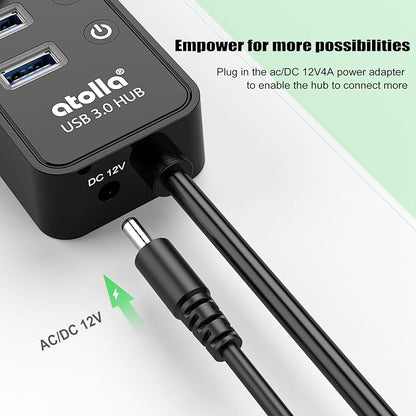 Powered USB 3.0 Hub, USB 3.0 Data Hub 11 Ports - 7 USB 3.0 Data Ports + 4 Smart Charging Port with Individual On/Off Switches and 12V/4A Power Adapter USB Hub 3.0 Splitter