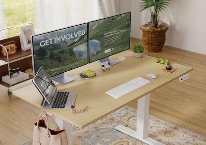 Seang Electric Standing Desk Adjustable Height, 55 x 24 Inch Sit Stand Desk with T-Shaped Frame, 3 Memory Presets & Cable Management for Home Office Computer Workstation, White Frame/Nature Top
