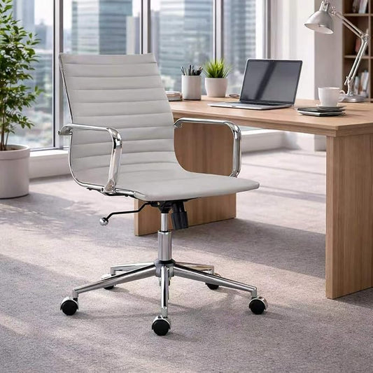 Gray Office Chair Ergonomic Computer Desk Chairs Executive Conference Room Chair Leather Modern Home Office Chair for Desk Mid Back Adjustable Swivel Chairs with Lumbar Support(Gray)…