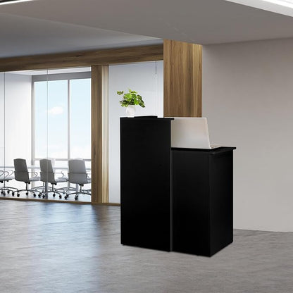 Small Reception Desk with Counter,Front Desk with Two Lockable Drawers,Cable Management Holes,Counter Table for Salon Lobby Office Home (Black, 17.7" D x 30.7" W x 39.3" H)