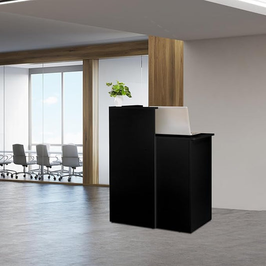 Small Reception Desk with Counter,Front Desk with Two Lockable Drawers,Cable Management Holes,Counter Table for Salon Lobby Office Home (Black, 17.7" D x 30.7" W x 39.3" H)