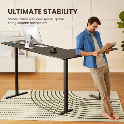 ErGear L Shaped Standing Desk, 75" x 63" Electric Adjustable Height Sit Stand Desk, Ergonomic Large Computer Table, Left & Right Interchangeable Installation, Suitable for Home Office Use, Black