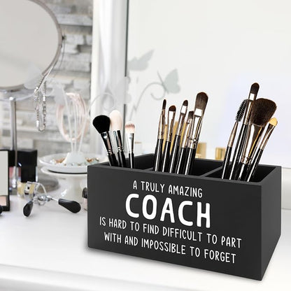 Coach Gifts Pen Pencil Holder Organizer for Desk, Best Coach Gift, Thank You Appreciation Gifts for Coaches Women Men Wooden Box Sign for Home Office Workplace Desk Tabletop Decorations