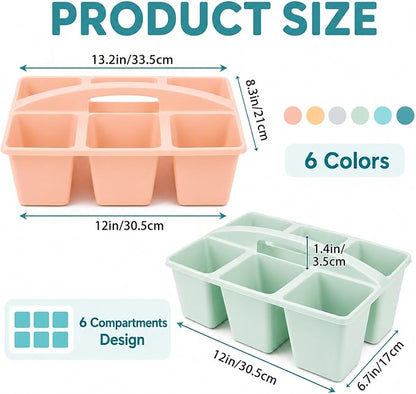 6 Pack Assorted Colors 6 Compartment Classroom Caddy with Handle Portable Plastic Storage Classroom Caddies Organizer for Classrooms Supply Teacher Office Table Desk(Boho)