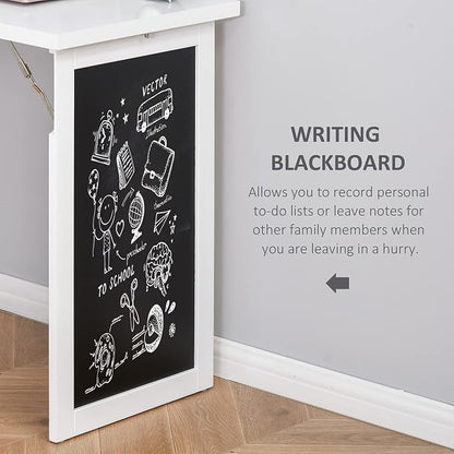 Folding Wall Mounted Desk with Storage, Expandable Hidden Computer Desk, Foldable Space-Saving Pull Out Murphy Table, Writing Table with Blackboard for Home Office Bedroom Small Spaces (White.)