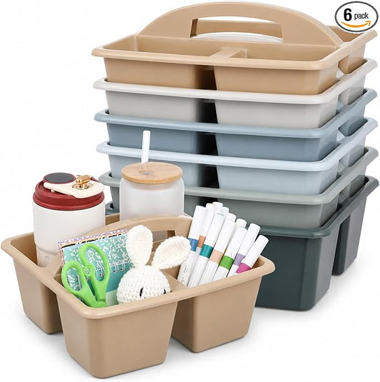 6 Pack 3 Compartment Small Caddy Plastic Classroom Organizer with Handle Portable Teacher Supply Storage Caddy Craft Art Caddies for Pencil, Crayon, Marker, Home, Office, School Supplies(Muted Nordic)