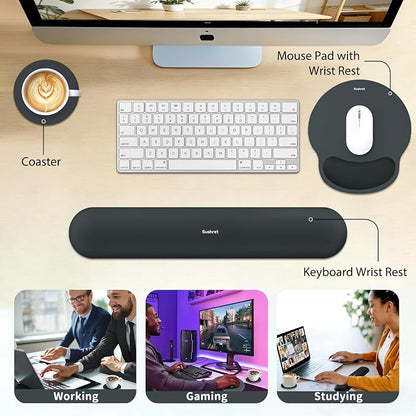 Sushret Mouse Pad and Keyboard Wrist Rest, 3-in-1 Gel Memory Foam Ergonomic Mouse Pad with Wrist Rest Set, Gaming Mousepad Arm Cushion Support for Computer Office Desk Accessories Cute Setup, Charcoal