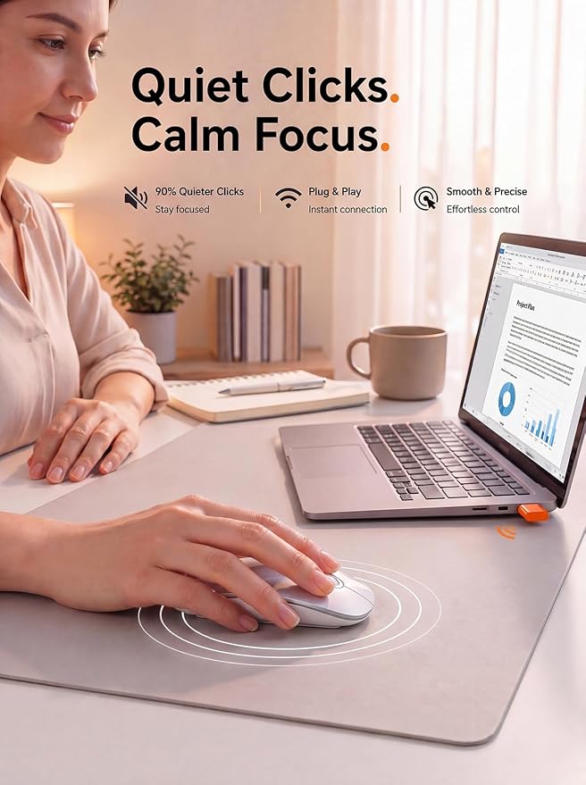 RAPIQUE USB C Wireless Mouse for MacBook Air/Pro, Silvery Slim Mouse, Silent Click, 3-Speed DPI, 480 Hours Battery Life, Portable 2.4GHz Type C Wireless Mouse for USB-C Devices, Laptops, Mac, macOS