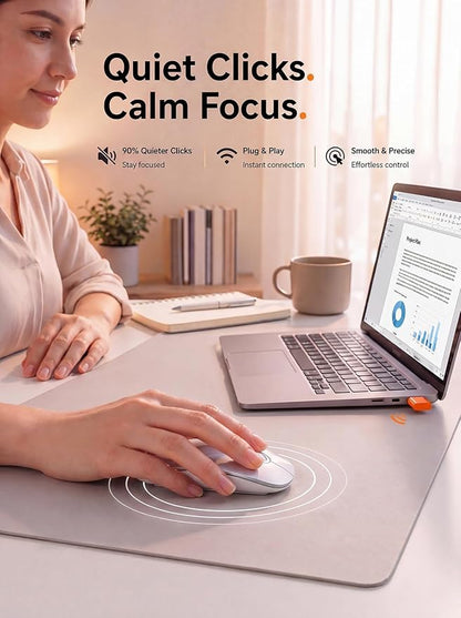 RAPIQUE USB C Wireless Mouse for MacBook Air/Pro, Silvery Slim Mouse, Silent Click, 3-Speed DPI, 480 Hours Battery Life, Portable 2.4GHz Type C Wireless Mouse for USB-C Devices, Laptops, Mac, macOS