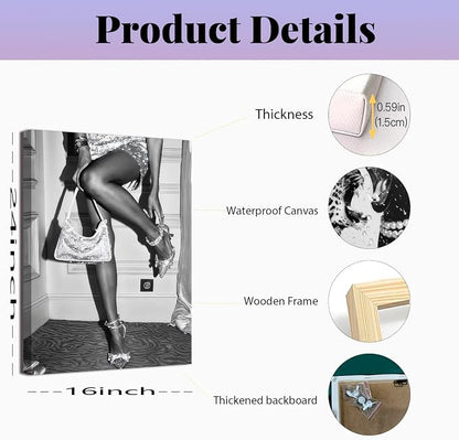 Bathroom Fashion Leopard Print Black and White Canvas Wall Art Trendy Women Posters Paintings Luxury Feminist Pictures Wall Decor for Bedroom Living Room Hallway Home Decoration 16x24 In Framed