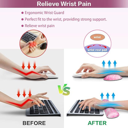 Mousepad Pink, Mouse Pad with Wrist Rest, 4-in-1 Large Mousepad+Keyboard Wrist Rest+Mouse Pad Wrist Support+Cup Pad Set,Ergonomic Mouse Pad,Anti-Slip,Memory Foam Desk Mat for Women Office Gaming