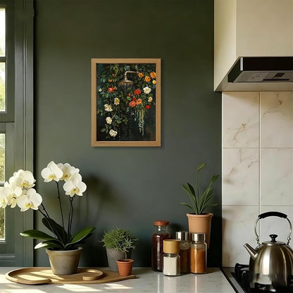 CXQILVER Vintage Framed Floral Bathroom Wall Art Canvas, Green Botanical Flowers Shower Wall Decor, Rustic Farmhouse Bathroom Decor Aesthetic Picture Artwork for Bedroom Living Room Guest Bath 8x10in