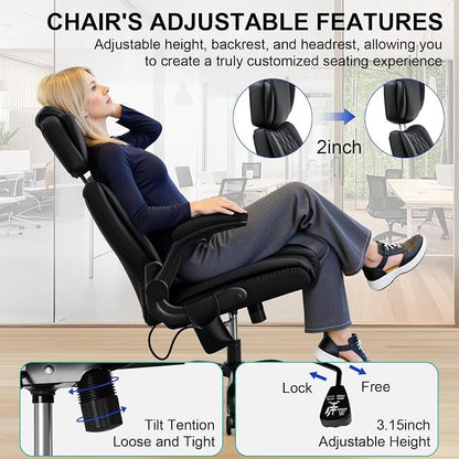 HOFFREE Executive Office Chair Ergonomic Computer Chair Comfy with Adjustable Lumbar Support and Headrest Swivel Rolling Office Chair with Flip-up Arms for Work,Study(Black)