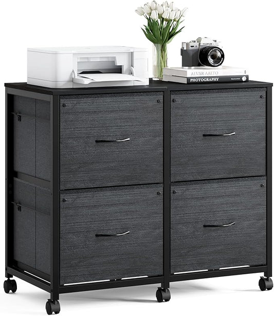 VINGLI Drawer File Cabinet Rolling Mobile Under Desk with Wheels, Fabric Drawers Printer Stand for Home Office, Fits Letter Size (Black, 4 Drawers)