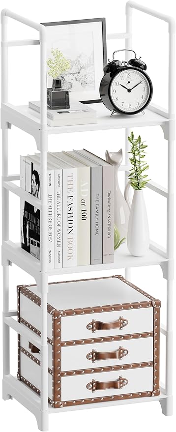 FIDUCIAL HOME 3 Tiers Small Bookshelf White Open Short Book Shelf | Narrow Skinny Slim Thin Small Spaces for Space Saving, Easy to Assemble, 12"L x 10"W x 33.6"H