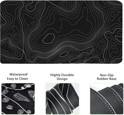 Topographic Mouse Pad Set, Extended Mouse Pad+Keyboard Wrist Rest, Memory Foam Ergonomic Easy Typing, 4Pcs (35.4×15.7 in) Desk Pad Set for Home Office Study Game-Topographic Contour