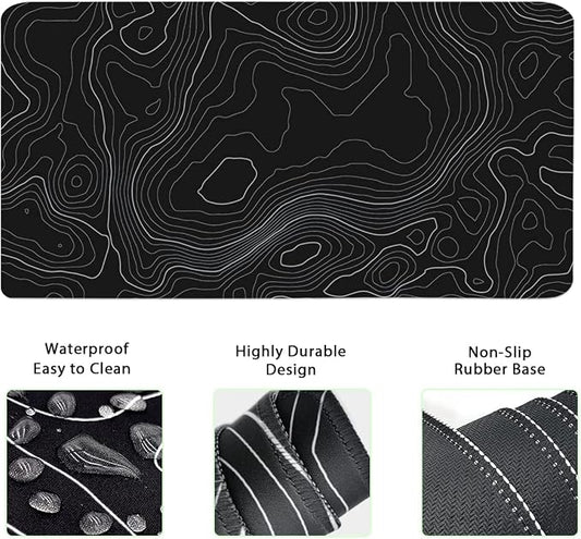 Topographic Mouse Pad Set, Extended Mouse Pad+Keyboard Wrist Rest, Memory Foam Ergonomic Easy Typing, 4Pcs (35.4×15.7 in) Desk Pad Set for Home Office Study Game-Topographic Contour