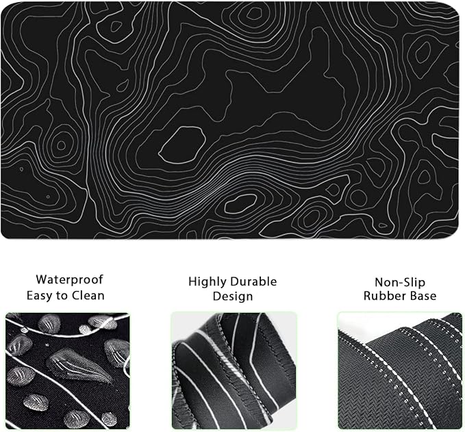 Topographic Large Mouse Pad and Keyboard Wrist Rest, Desk Pad for Keyboard and Mouse, 4-in-1 Large Gaming Mouse Pad with Wrist Support, Non-Slip Desk Mat for Home Office Study Game-Topographic Contour