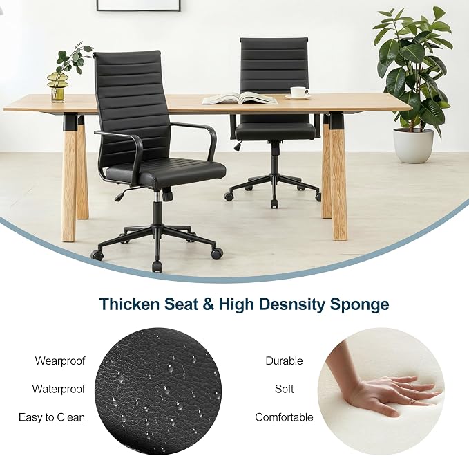 Okeysen Office Desk Chair Conference Room Chairs Modern Ergonomic Executive Swivel Chair Adjustable Height PU Leather Home Desk Chairs with Armrests Comfy Computer Task Chairs with Wheels (Black)