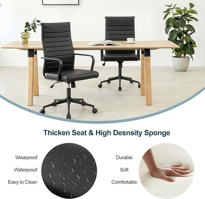 Okeysen Office Desk Chair Conference Room Chairs Modern Ergonomic Executive Swivel Chair Adjustable Height PU Leather Home Desk Chairs with Armrests Comfy Computer Task Chairs with Wheels (Black)