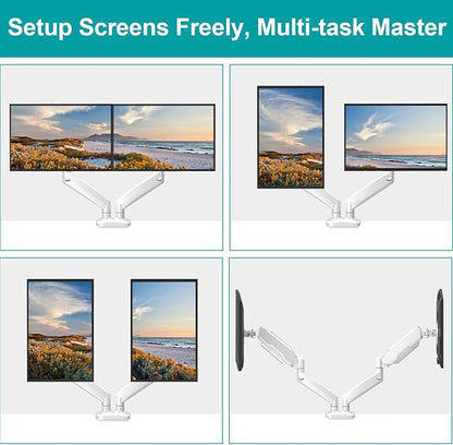 MOUNT PRO Dual Monitor Mount Fits 13 to 32 Inch Screen, Height Adjustable Monitor Stand for 2 Monitors, Full Motion Display Arm Holds up to 17. 6lbs Each, Computer Desk VESA Mount, White