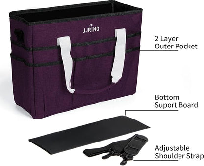 JJRING Craft Organizer Tote Bag, Large Art Storage Caddy with Multiple Pockets, Deep Purple Sewing Bag for Art, Craft, Scrapbooking, Medical, and Office Supplies Storage