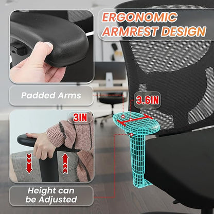 BestOffice Big and Tall 500 lb Mesh Office Chair Ergonomic High Back Desk Chair with Lumbar Support and Extra-Wide Seat for Home Office, Black