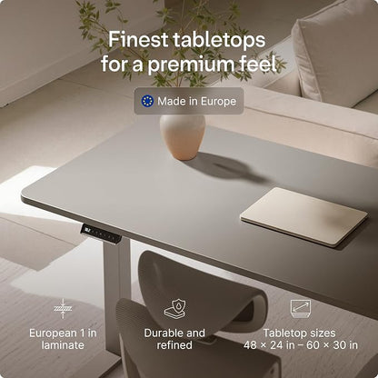 Desktronic HomeOne Standing Desk 60x30 — Ergonomic Sit Stand Home Office Desk, Made in Europe, Electric Dual Motor Height Adjustable, USB & USB-C Charging, Wobble-Free, Touchscreen, 3 Memory Presets