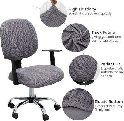 MIFXIN Computer Office Chair Cover Stretch Elastic Slipcover 2 Piece Stretchable Jacquard Computer Chair Seat Covers Furniture Protector for Office Home, Only Covers NO Chair (Grey)