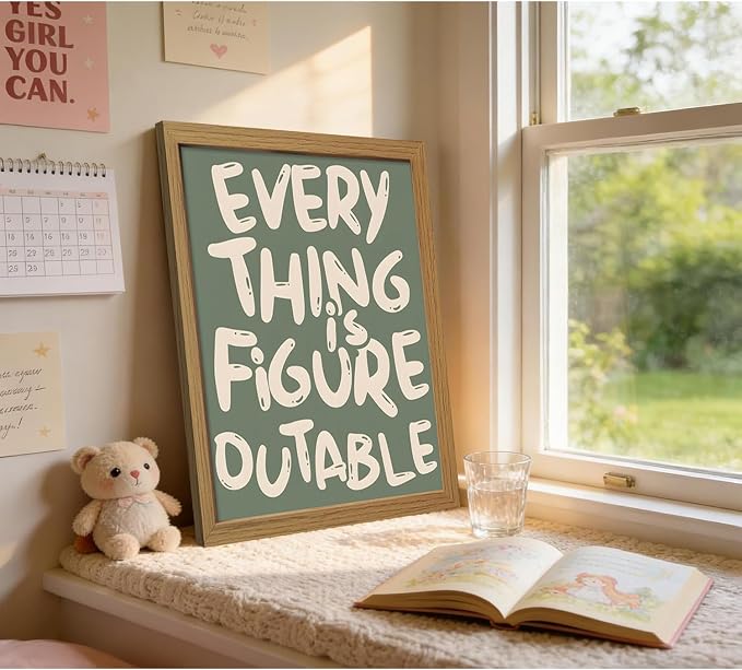 CXQILVER Everything is Figureoutable Framed Wall Art, Inspirational Positive Affirmation Canvas Wall Decor, Trendy Sage Green Motivational Quote Poster prints for Office Bedroom Classroom Dorm 12x16in