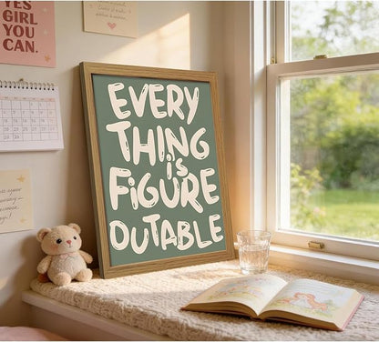 CXQILVER Everything is Figureoutable Framed Wall Art, Inspirational Positive Affirmation Canvas Wall Decor, Trendy Sage Green Motivational Quote Poster prints for Office Bedroom Classroom Dorm 12x16in