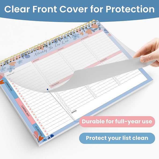 Weekly To Do List Notepad with 52 Undated Sheets（8.5"×11"）- Undated Weekly Planner Notepad for Office Desk Accessories and Supplies - Frosted Coral