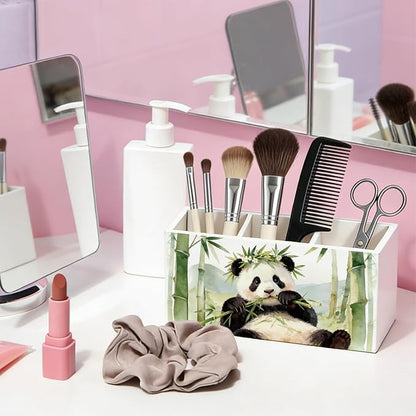 Panda Pen Pencil Holder for Desk, Panda Gifts for Women Girls, Animal Lovers Gifts Wooden Box Sign Decorations for Kids Room Bedroom Home Office Desk Tabletop