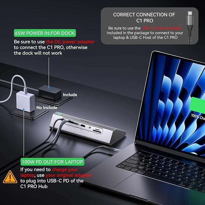 Giftos Powered USB Hub, 18 in 1 USB 3.2 Hub with 4K HDMI, PD 100W,45W Charge,10Gbps USB,SD/TF,Audio, 65W Adapter,3.3FT Cable,Aluminum,Smart Button, USB Hub for Mac, Mac mini, iMac,iPhone 17/16,iPad