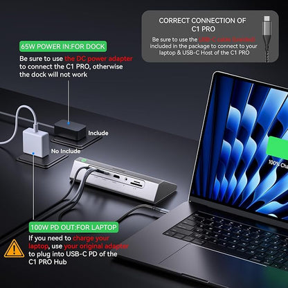 Giftos Powered USB Hub, 18 in 1 USB 3.2 Hub with 4K HDMI, PD 100W,45W Charge,10Gbps USB,SD/TF,Audio, 65W Adapter,3.3FT Cable,Aluminum,Smart Button, USB Hub for Mac, Mac mini, iMac,iPhone 17/16,iPad