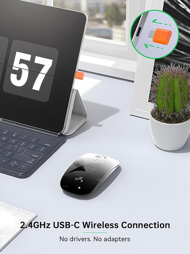 RAPIQUE USB C Wireless Mouse for USB-C Devices, White to Black Gradient Slim Mouse, Silent Click, 800/1200/1600 DPI, AA Battery Powered, Portable 2.4GHz Wireless Mouse for MacBook, iPad Pro, Laptop