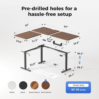Agilestic Electric L Shaped Standing Desk 63 x 55 Inch with Power Outlet, Height Adjustable Corner Stand up Desk with Cable Management,Sit Stand Home Office Workstation with Splice Board, Dark Walnut