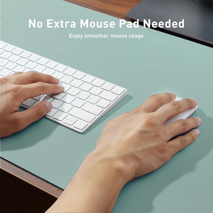Aothia Faux Leather Desk Mat - Non-Slip PU Leather Desk Blotter, Waterproof Writing Surface, Large Desk Pad for Office & Home (Light Blue, 55" x 24")