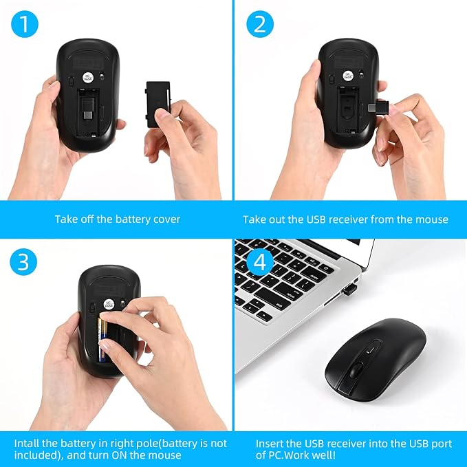 cimetech Type C Mouse, USB C Slim Wireless Mice Less Noise for MacBook Air/Pro, 2.4G Cordless Computer Mice with 3 Adjustable DPI for Mac, Laptop, Desktop, PC (Type-C Black)