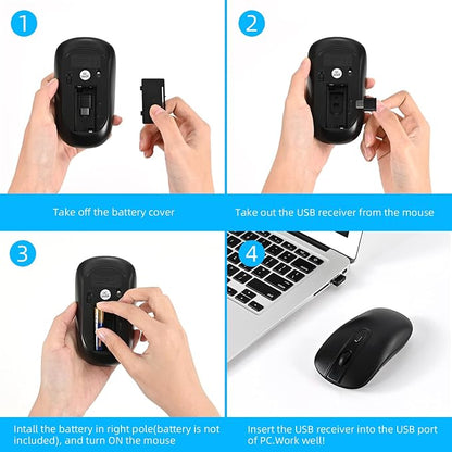 cimetech Type C Mouse, USB C Slim Wireless Mice Less Noise for MacBook Air/Pro, 2.4G Cordless Computer Mice with 3 Adjustable DPI for Mac, Laptop, Desktop, PC (Type-C Black)