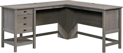 Sauder Cottage Road L Shaped Desk Computer Desk with Drawers, Home Office Desk with Optional File Cabinet Storage, Cable Management, in Mystic Oak Finish