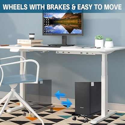 Adjustable Large Computer Tower Stand 7.9 to 10.2 inch Wide, Mobile PC Stand for Most Desktop Towers, Steel CPU Stand with Locking Caster Wheels, Gaming PC Holder,PC Cart