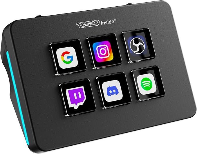 Mini Stream Controller Deck, Gaming Streaming Macro Pad Keypad, Shortcut Keyboard with 6 Programmable LCD Keys, Customizable Icons & RGB Light, USB Soundboard for Video Editing, OBS, PC, Mac