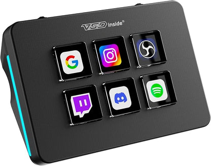 Mini Stream Controller Deck, Gaming Streaming Macro Pad Keypad, Shortcut Keyboard with 6 Programmable LCD Keys, Customizable Icons & RGB Light, USB Soundboard for Video Editing, OBS, PC, Mac
