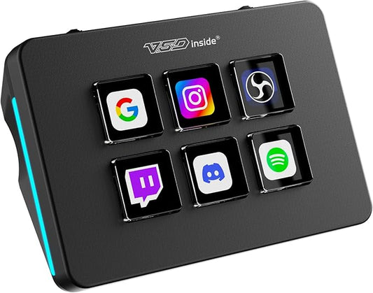 Mini Stream Controller Deck, Gaming Streaming Macro Pad Keypad, Shortcut Keyboard with 6 Programmable LCD Keys, Customizable Icons & RGB Light, USB Soundboard for Video Editing, OBS, PC, Mac