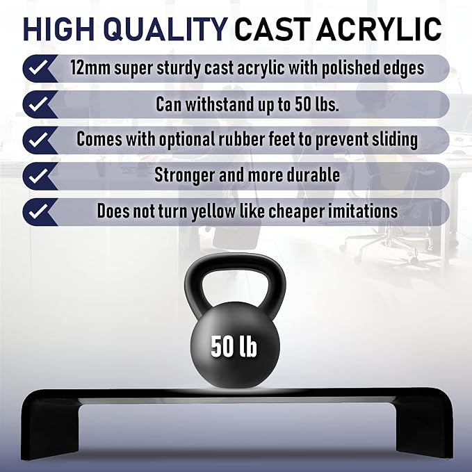Acrylic Monitor Stand with Matching Pen Holder, 12mm Thick Clear Acrylic Monitor Riser, Laptop Stand for Home, Office, and Work. Computer Desk Riser with Keyboard Storage for LCD LED TV Screen (Black)